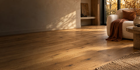 Herbstliches Wohnzimmer mit Eichenparkett im WEAREFLOOR Herbst-SALE